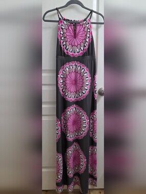 INC International Concepts Gray Maxi Skirt with Pink Medallion Print